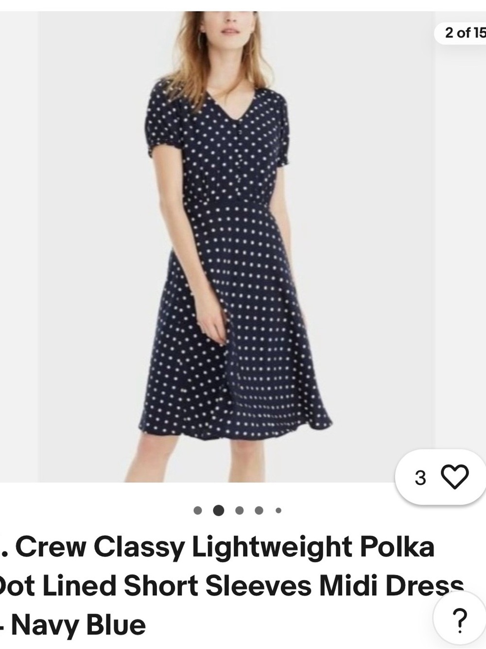 J. Crew Navy Blue Polka Dot V‑Neck Midi Dress